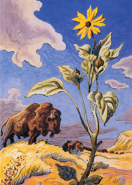 WikiOO.org - Encyclopedia of Fine Arts - Maleri, Artwork Thomas Hart Benton - Sunflower and Buffalo