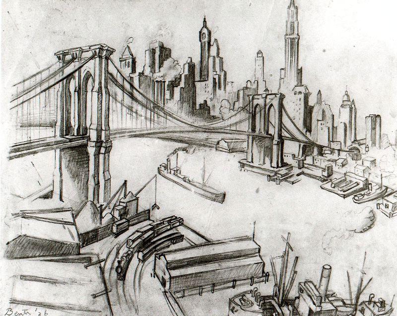 WikiOO.org - Encyclopedia of Fine Arts - Maleri, Artwork Thomas Hart Benton - The Brooklyn Bridge