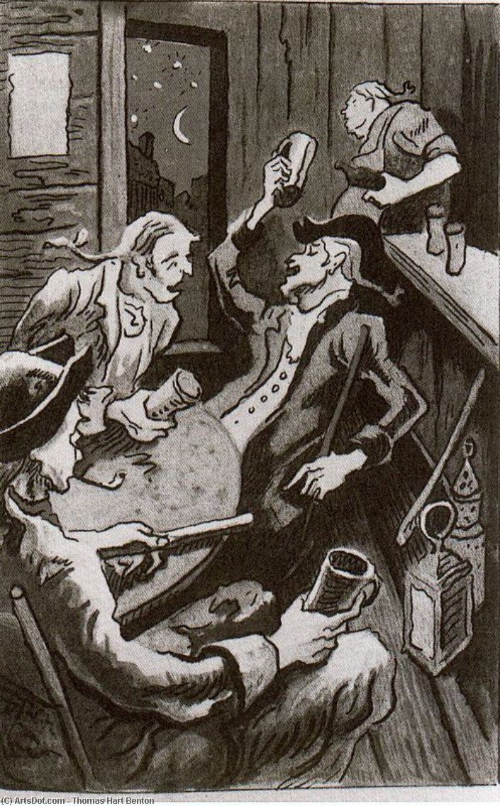 WikiOO.org - 백과 사전 - 회화, 삽화 Thomas Hart Benton - The city watch was one of the first things that I conceived to want regulation