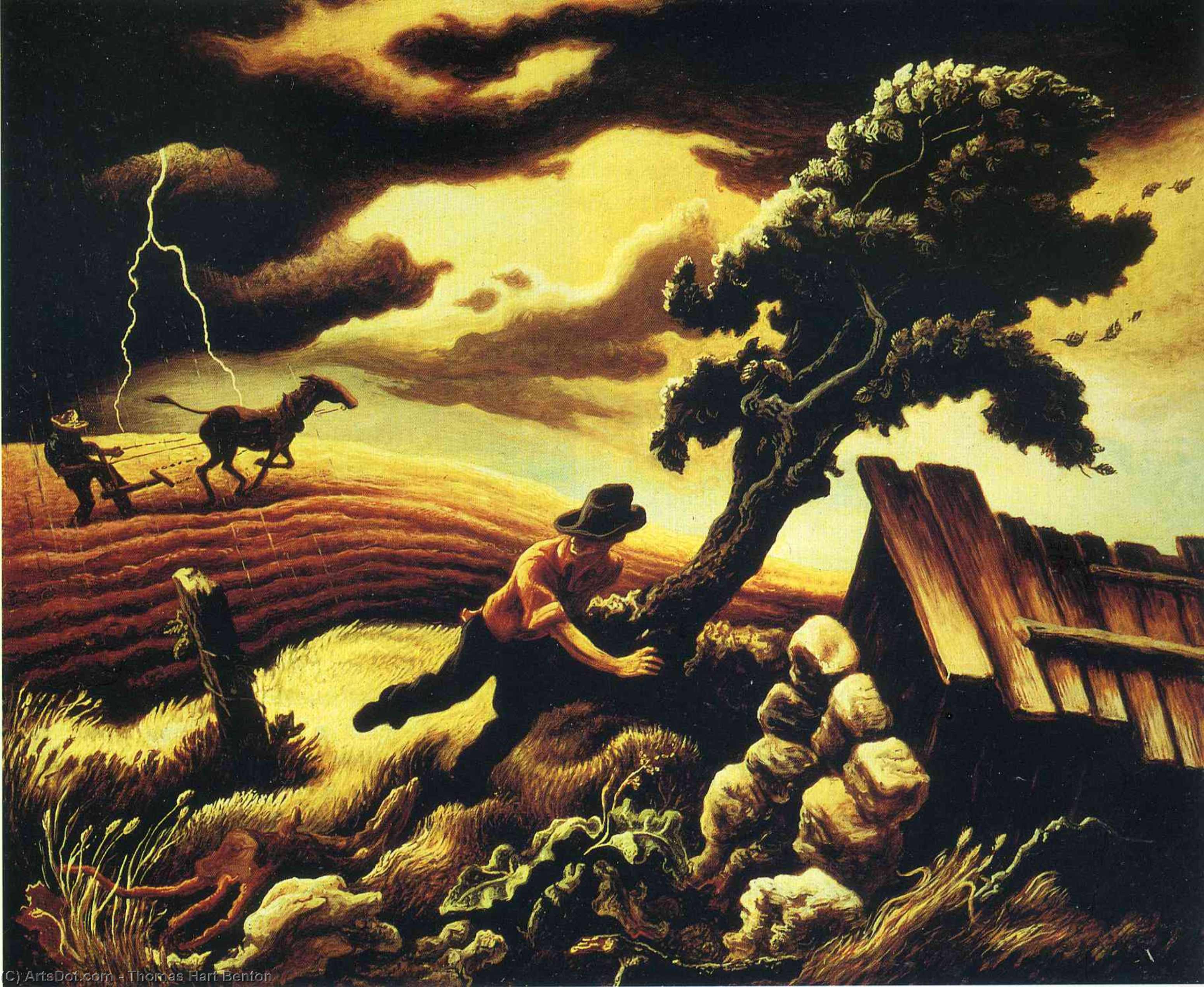 Wikioo.org - The Encyclopedia of Fine Arts - Painting, Artwork by Thomas Hart Benton - The Hail Storm