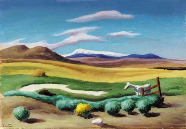 Wikioo.org - The Encyclopedia of Fine Arts - Painting, Artwork by Thomas Hart Benton - The White Horse by the Gate