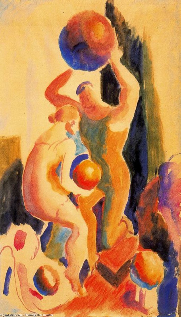Wikioo.org - The Encyclopedia of Fine Arts - Painting, Artwork by Thomas Hart Benton - Two figures with a Beach Ball