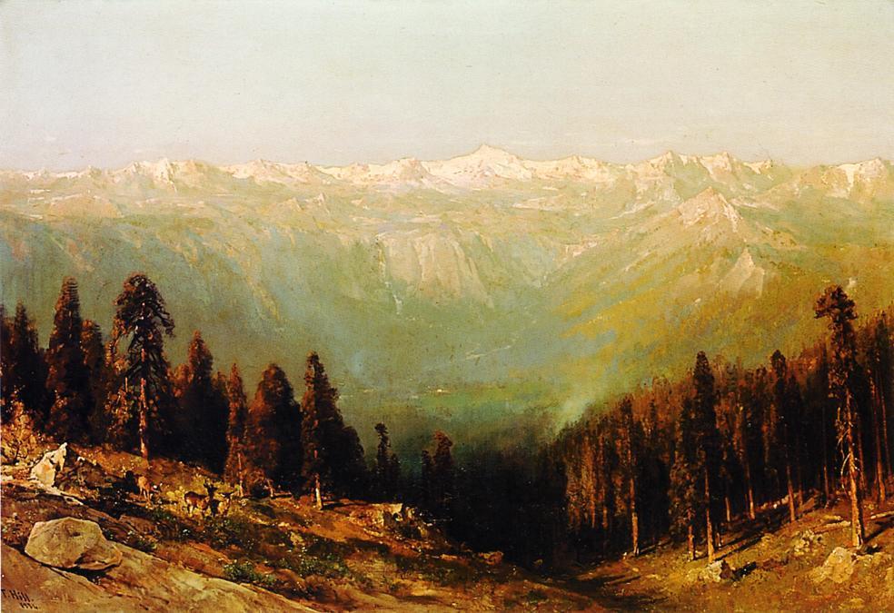 WikiOO.org - Enciclopedia of Fine Arts - Pictura, lucrări de artă Thomas Hill - A View of the Hetch Hetchy Valley with Deer in the Foreground and Mount Conness in the Distance