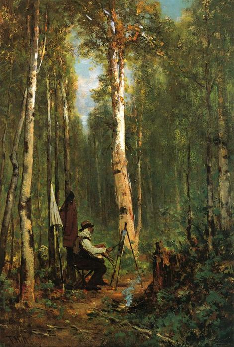 Wikioo.org - The Encyclopedia of Fine Arts - Painting, Artwork by Thomas Hill - Artist at His Easel in the Woods
