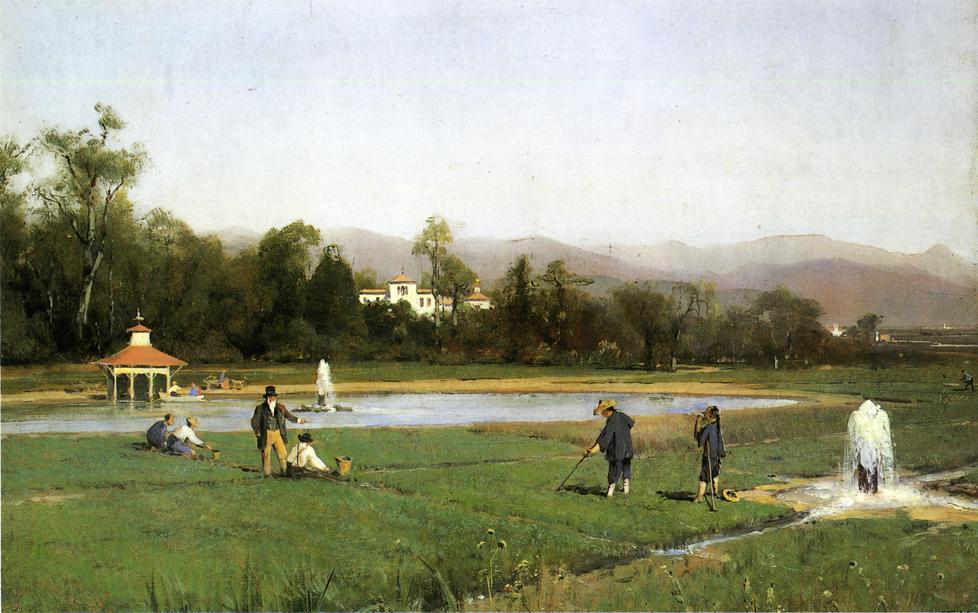 Wikioo.org - The Encyclopedia of Fine Arts - Painting, Artwork by Thomas Hill - Irrigating at Strawberry Farm