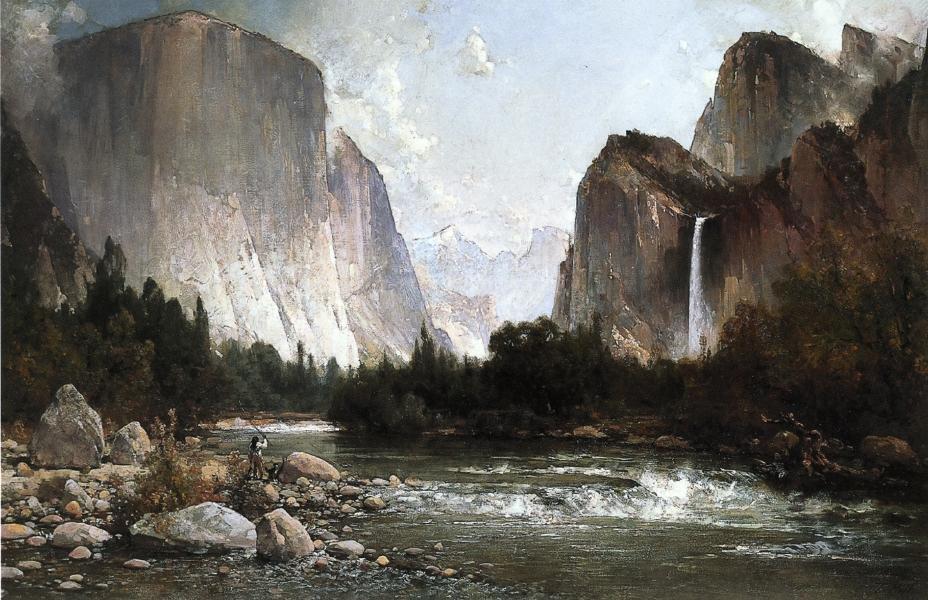Wikioo.org - The Encyclopedia of Fine Arts - Painting, Artwork by Thomas Hill - Piute Fishing on the Merced River, Yosemite Valley
