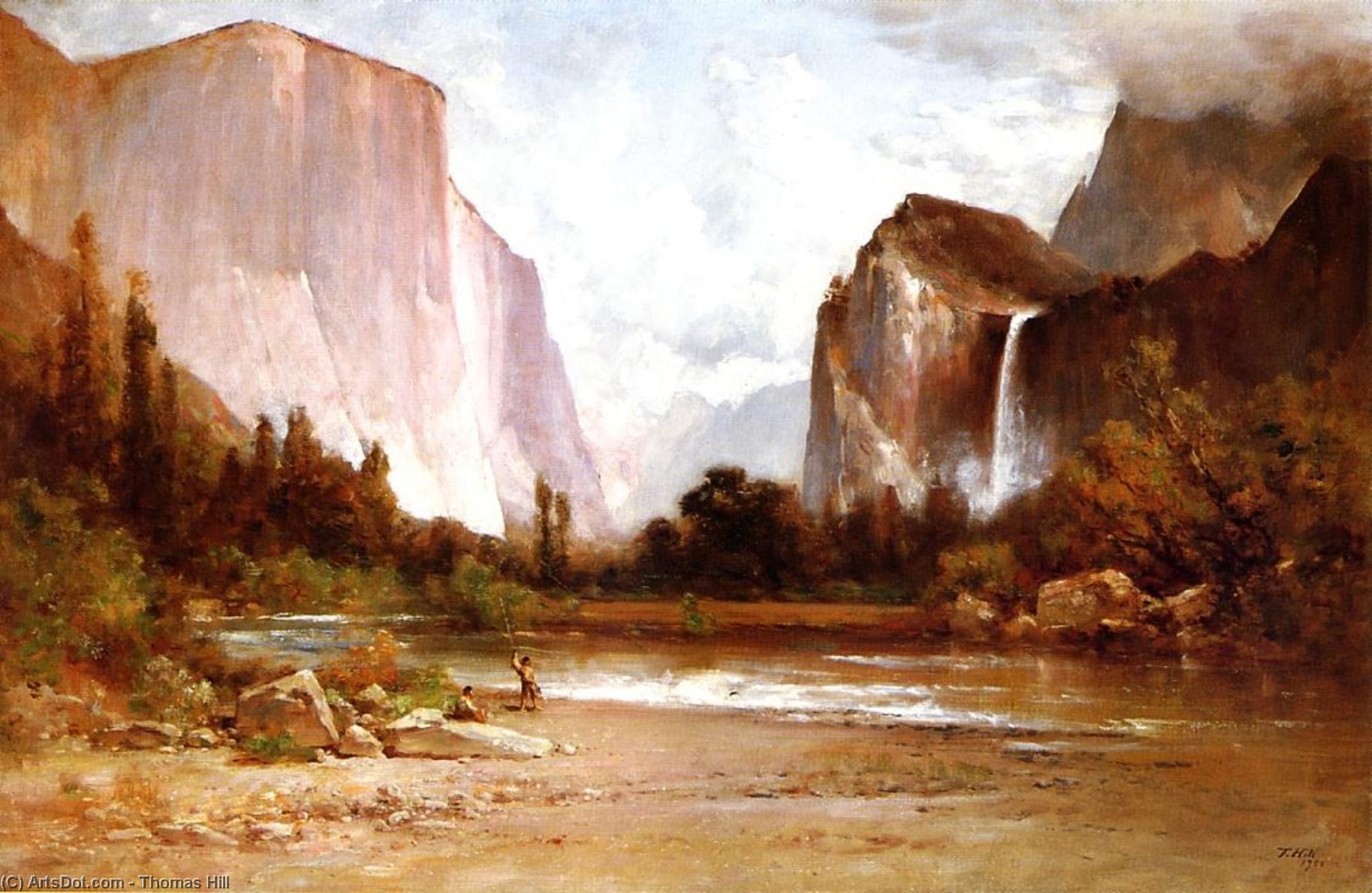 Wikioo.org - สารานุกรมวิจิตรศิลป์ - จิตรกรรม Thomas Hill - Piute Indians Fishing in Yosemite
