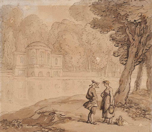WikiOO.org - אנציקלופדיה לאמנויות יפות - ציור, יצירות אמנות Thomas Rowlandson - A couple conversing alongside a river
