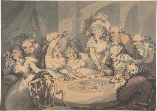 WikiOO.org - Encyclopedia of Fine Arts - Maleri, Artwork Thomas Rowlandson - A Gaming Table at Devonshire House