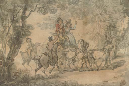 WikiOO.org - Encyclopedia of Fine Arts - Lukisan, Artwork Thomas Rowlandson - A highwayman holding up a phaeton
