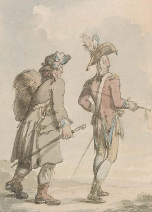 WikiOO.org - Encyclopedia of Fine Arts - Maleri, Artwork Thomas Rowlandson - An infantry officer with his soldier-servant