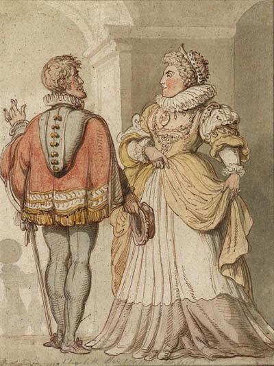 Wikioo.org - Die Enzyklopädie bildender Kunst - Malerei, Kunstwerk von Thomas Rowlandson - Elizabeth und Sir Walter Raleigh