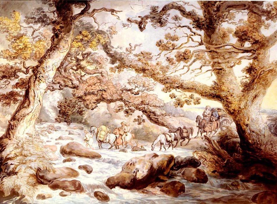 Wikioo.org - The Encyclopedia of Fine Arts - Painting, Artwork by Thomas Rowlandson - Fording The River Camel, Cornwall