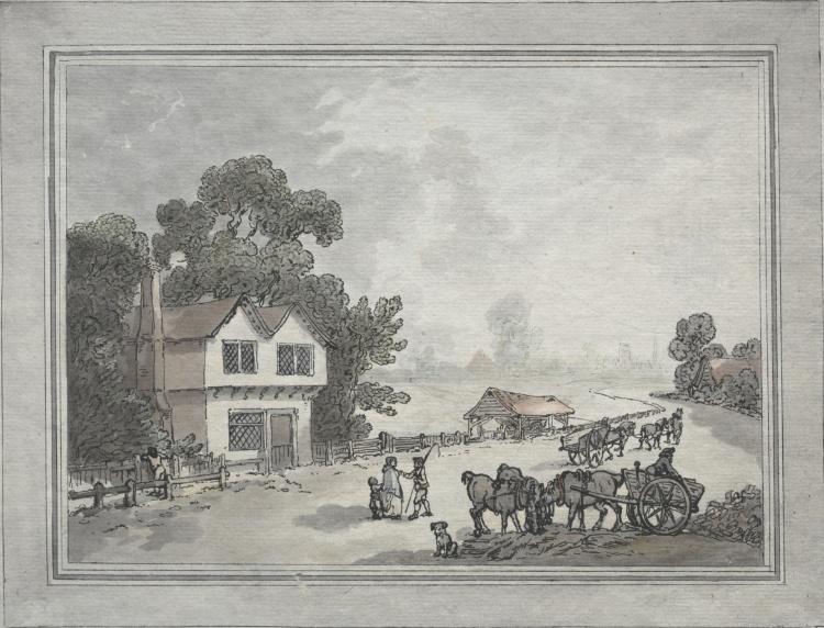 Wikioo.org - สารานุกรมวิจิตรศิลป์ - จิตรกรรม Thomas Rowlandson - Horses and Carts on a Country Road