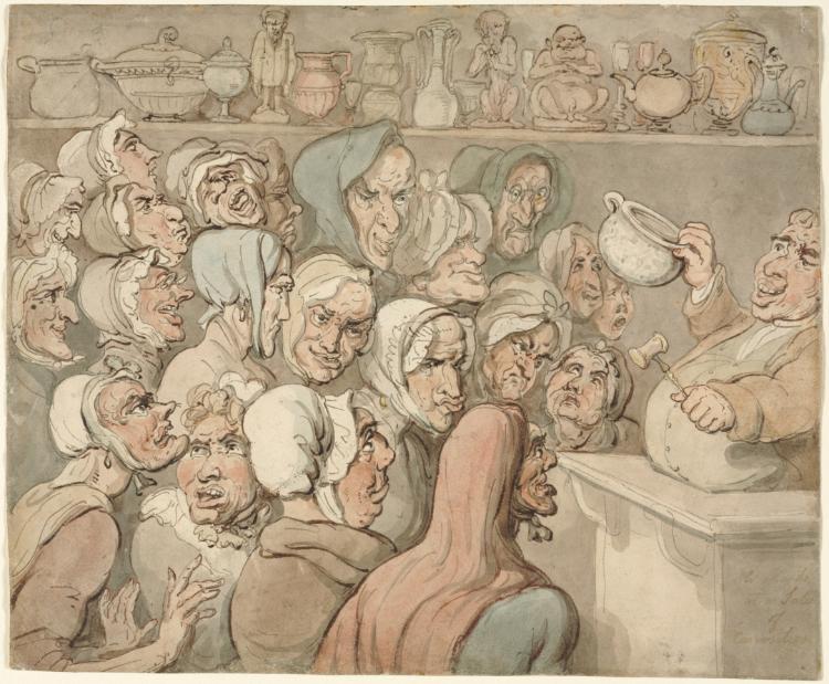 WikiOO.org - Encyclopedia of Fine Arts - Lukisan, Artwork Thomas Rowlandson - Old Maids at a Sale of Curiosities