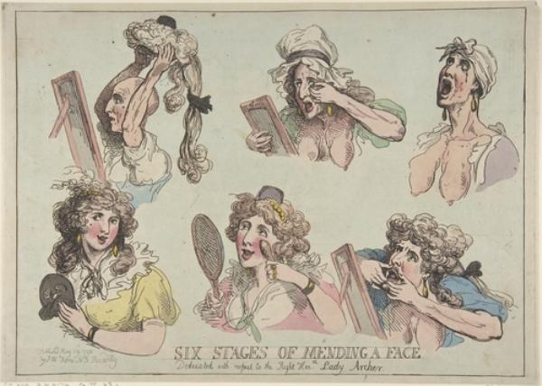 WikiOO.org - Encyclopedia of Fine Arts - Maalaus, taideteos Thomas Rowlandson - Six Stages of Mending a Face, Dedicated with respect to the Right Hon-ble. Lady Archer
