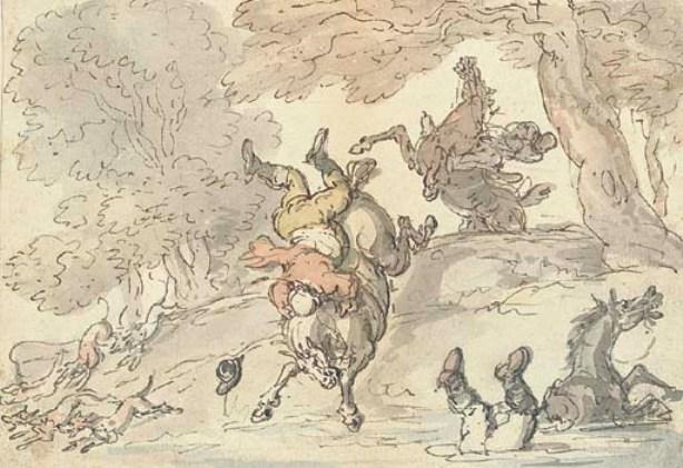 Wikioo.org - Encyklopedia Sztuk Pięknych - Malarstwo, Grafika Thomas Rowlandson - The tumbling huntsmen