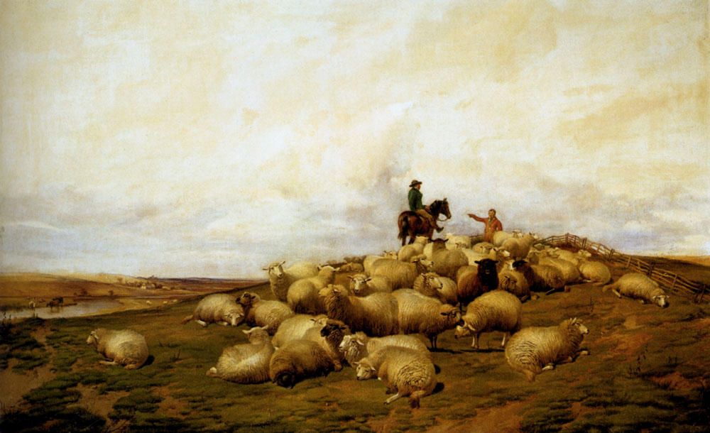 WikiOO.org - Encyclopedia of Fine Arts - Maľba, Artwork Thomas Sidney Cooper - A Shepherd With His Flock