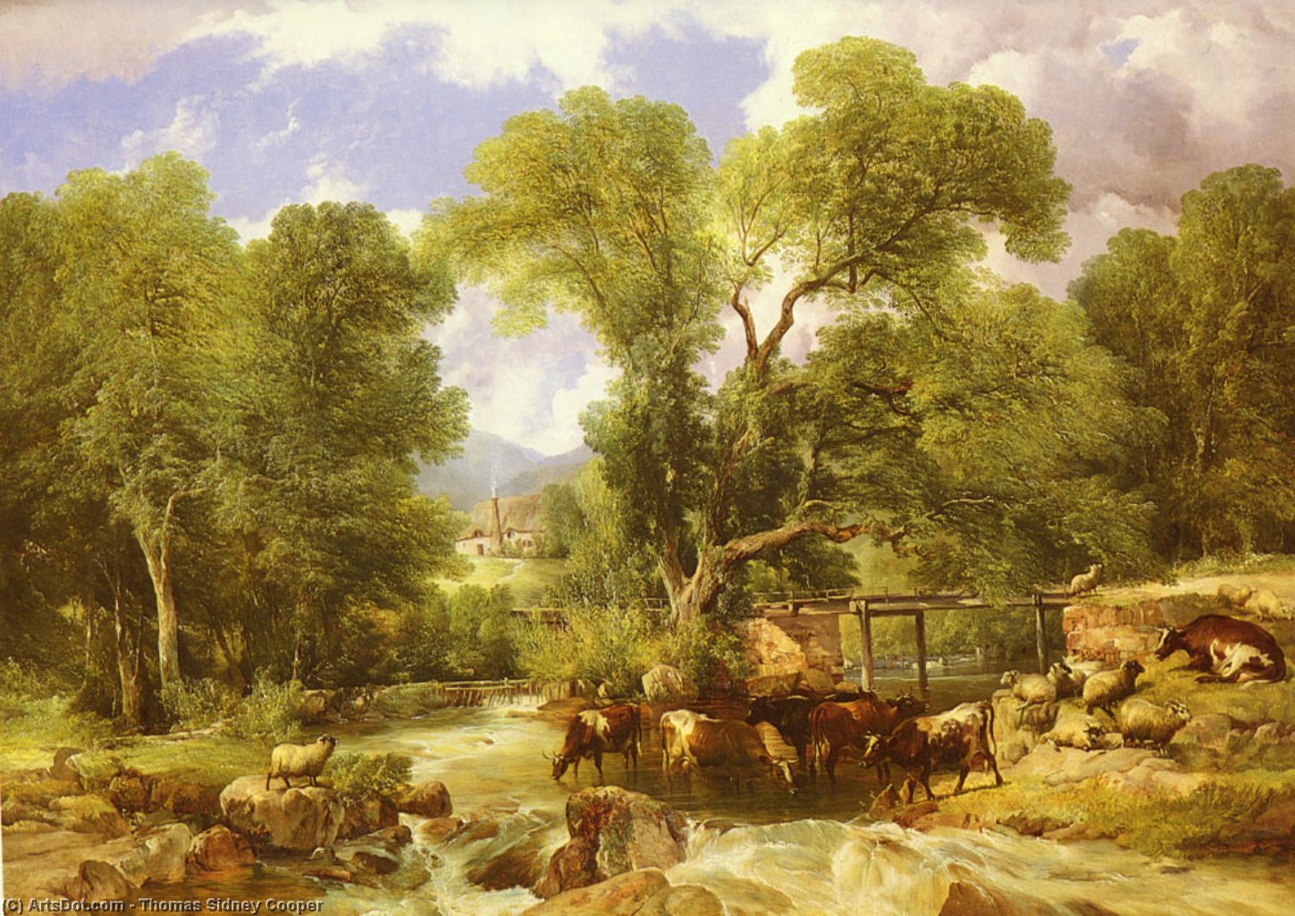 Wikioo.org - The Encyclopedia of Fine Arts - Painting, Artwork by Thomas Sidney Cooper - A Wooded Ford