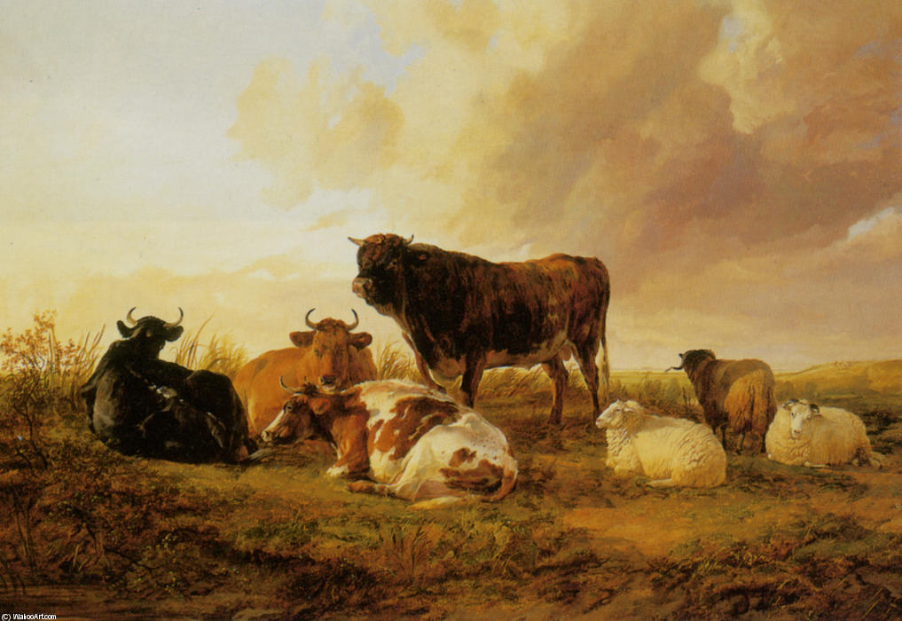 Wikioo.org - The Encyclopedia of Fine Arts - Painting, Artwork by Thomas Sidney Cooper - Cattle and Sheep in a Field
