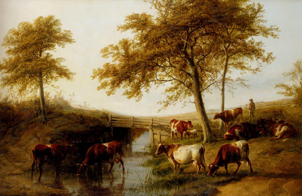 Wikioo.org - The Encyclopedia of Fine Arts - Painting, Artwork by Thomas Sidney Cooper - Cattle Resting By A Brook