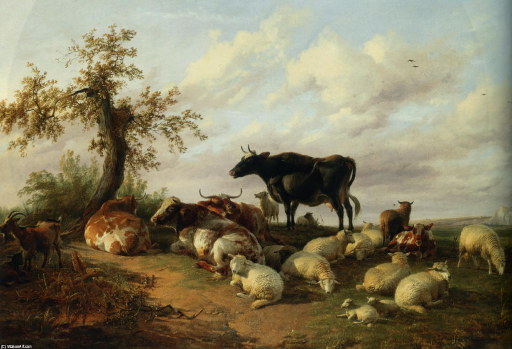 WikiOO.org - Энциклопедия изобразительного искусства - Живопись, Картины  Thomas Sidney Cooper - Крупный рогатый скот овца а Козы