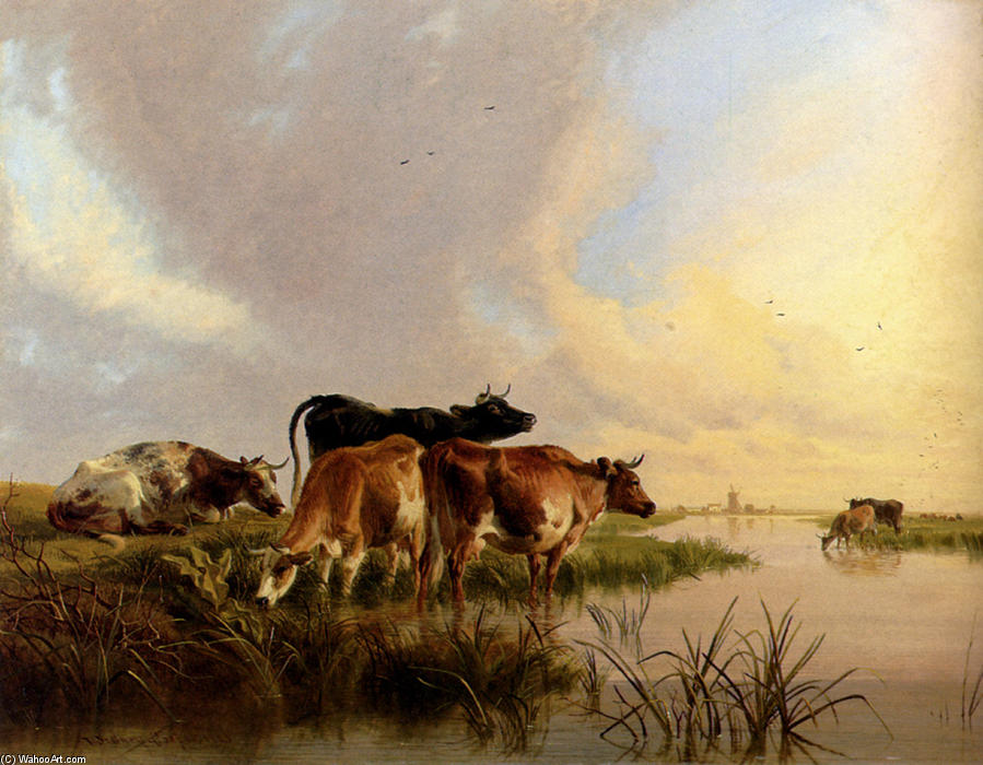 Wikioo.org – L'Encyclopédie des Beaux Arts - Peinture, Oeuvre de Thomas Sidney Cooper - Abreuvement du bétail