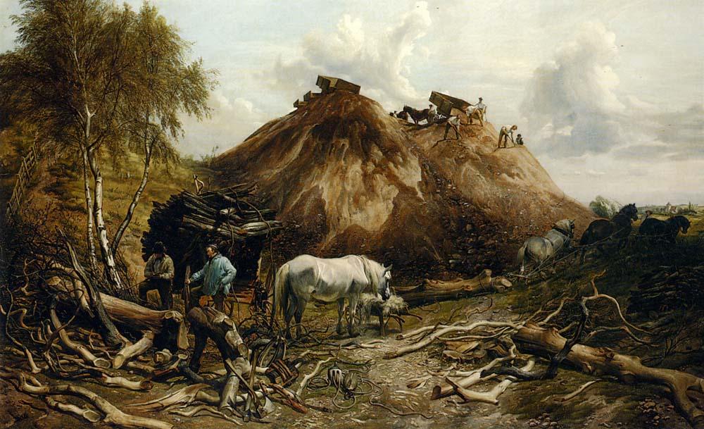 Wikioo.org - The Encyclopedia of Fine Arts - Painting, Artwork by Thomas Sidney Cooper - Clearing the Wood for the Iron Way