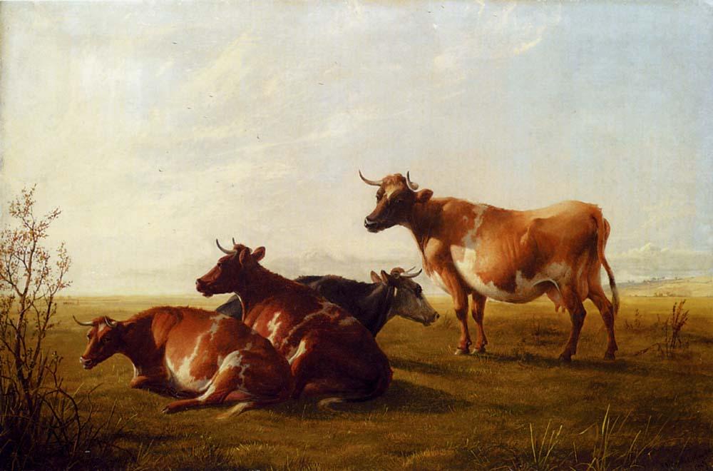 Wikioo.org - The Encyclopedia of Fine Arts - Painting, Artwork by Thomas Sidney Cooper - Cows In A Meadow 1