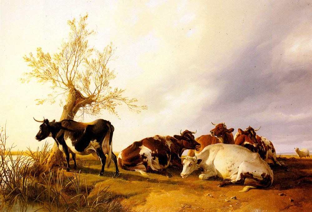 WikiOO.org - Encyclopedia of Fine Arts - Lukisan, Artwork Thomas Sidney Cooper - Dairy Cows Resting