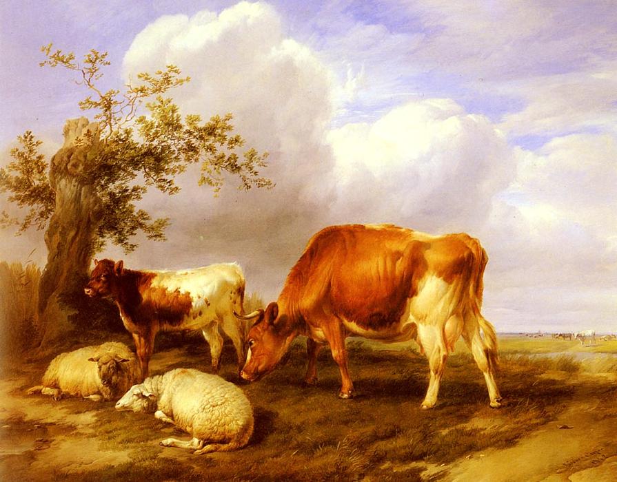 Wikioo.org - The Encyclopedia of Fine Arts - Painting, Artwork by Thomas Sidney Cooper - In The Canterbury Meadows