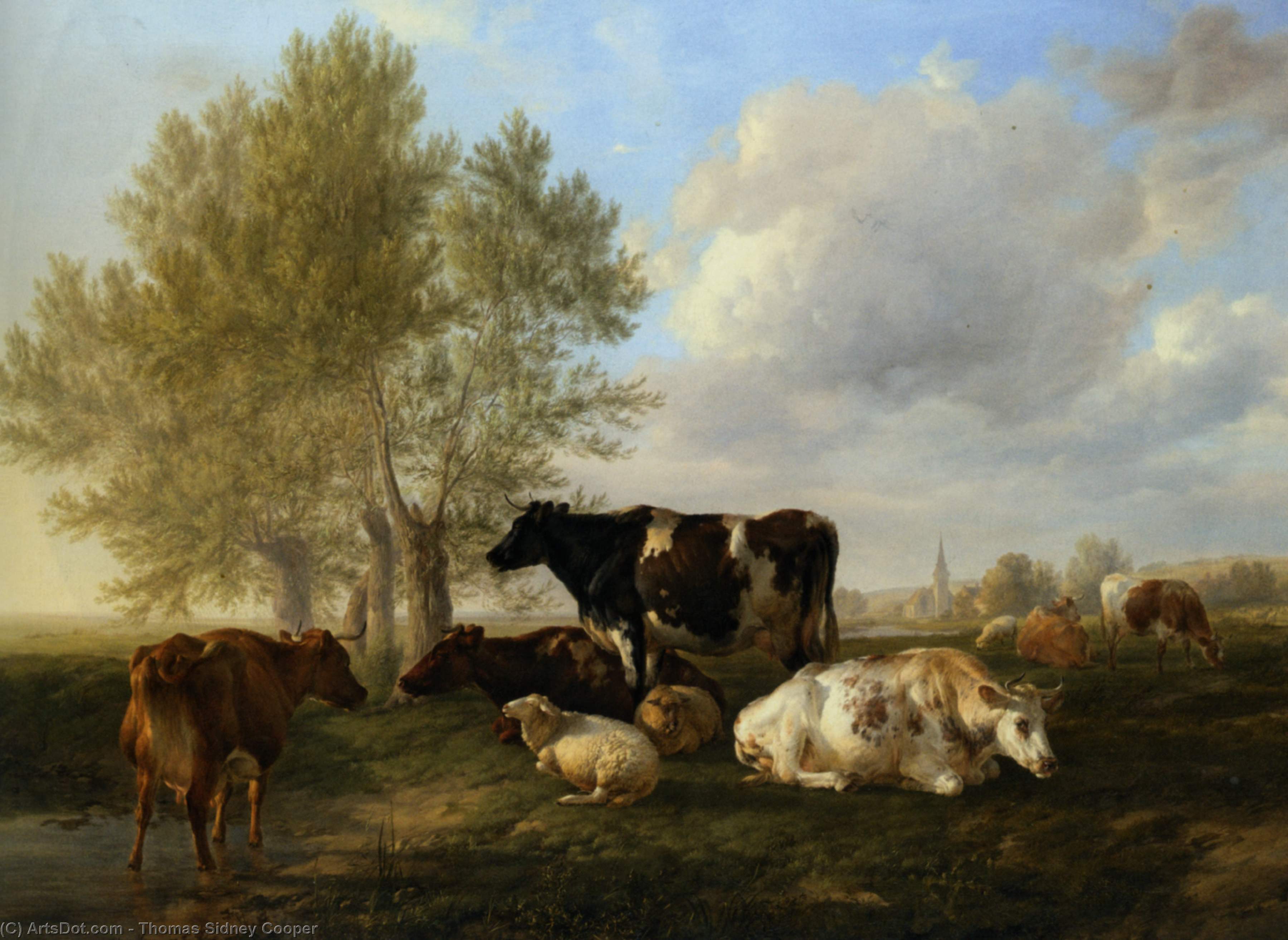Wikioo.org - The Encyclopedia of Fine Arts - Painting, Artwork by Thomas Sidney Cooper - Meadows Near Canterbury