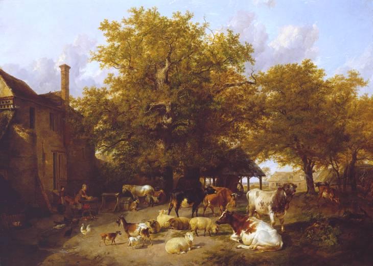 Wikioo.org - The Encyclopedia of Fine Arts - Painting, Artwork by Thomas Sidney Cooper - Milking Time - Study of a Farm-Yard near Canterbury