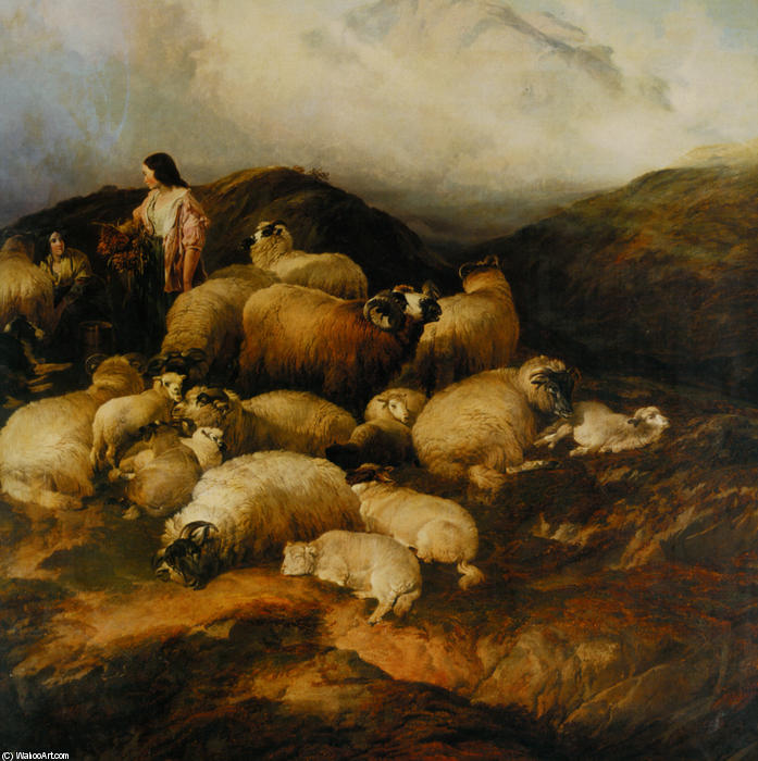 Wikioo.org - The Encyclopedia of Fine Arts - Painting, Artwork by Thomas Sidney Cooper - Peasants and Sheep