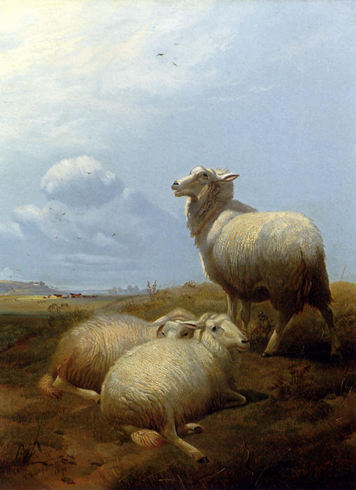 Wikioo.org – L'Encyclopédie des Beaux Arts - Peinture, Oeuvre de Thomas Sidney Cooper - Moutons au pâturage