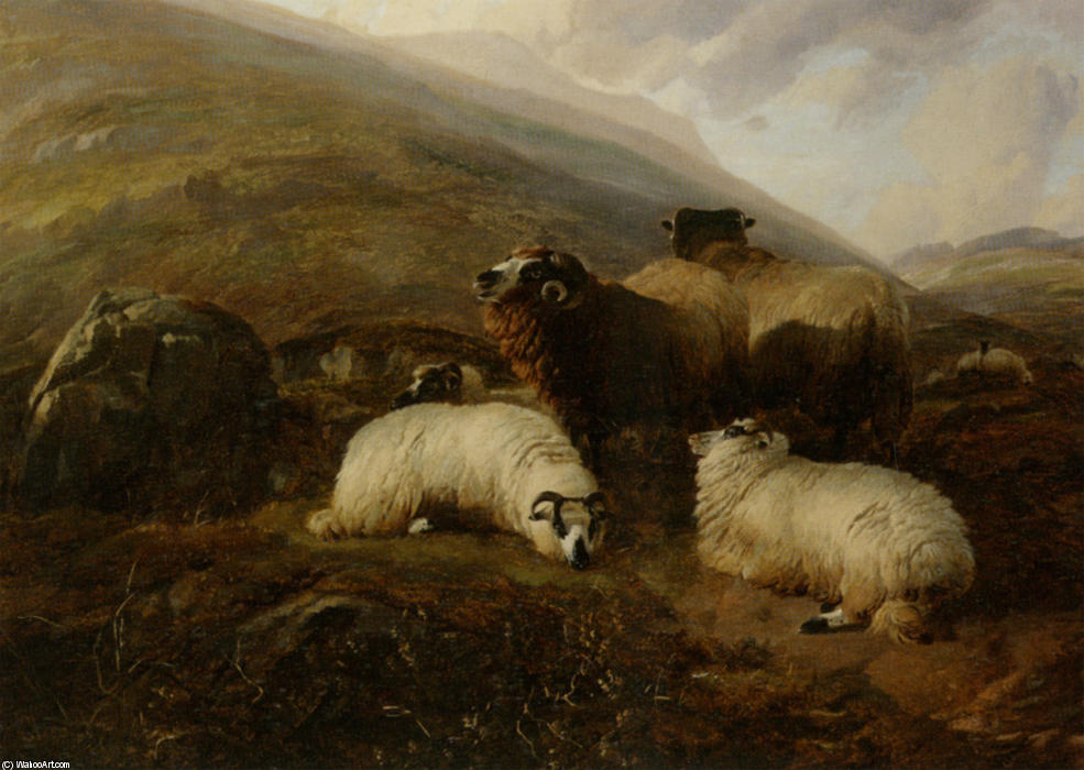 WikiOO.org – 美術百科全書 - 繪畫，作品 Thomas Sidney Cooper - 羊在高原