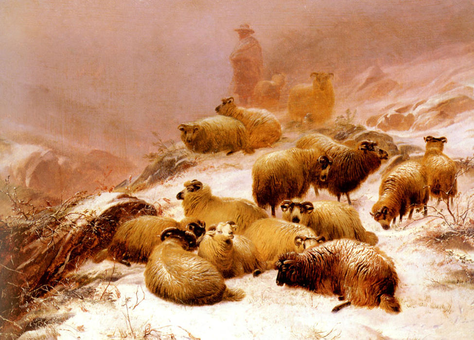 WikiOO.org - Encyclopedia of Fine Arts - Festés, Grafika Thomas Sidney Cooper - The Chill of Winter