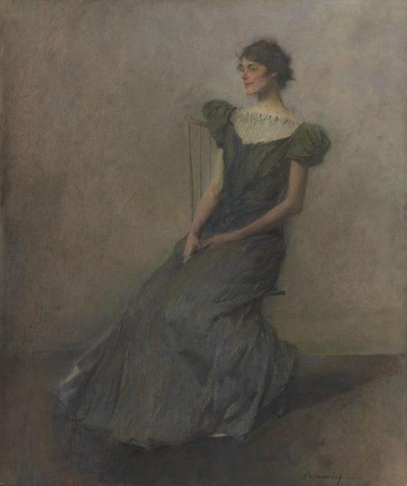 Wikioo.org - The Encyclopedia of Fine Arts - Painting, Artwork by Thomas Wilmer Dewing - Lady in Green and Gray