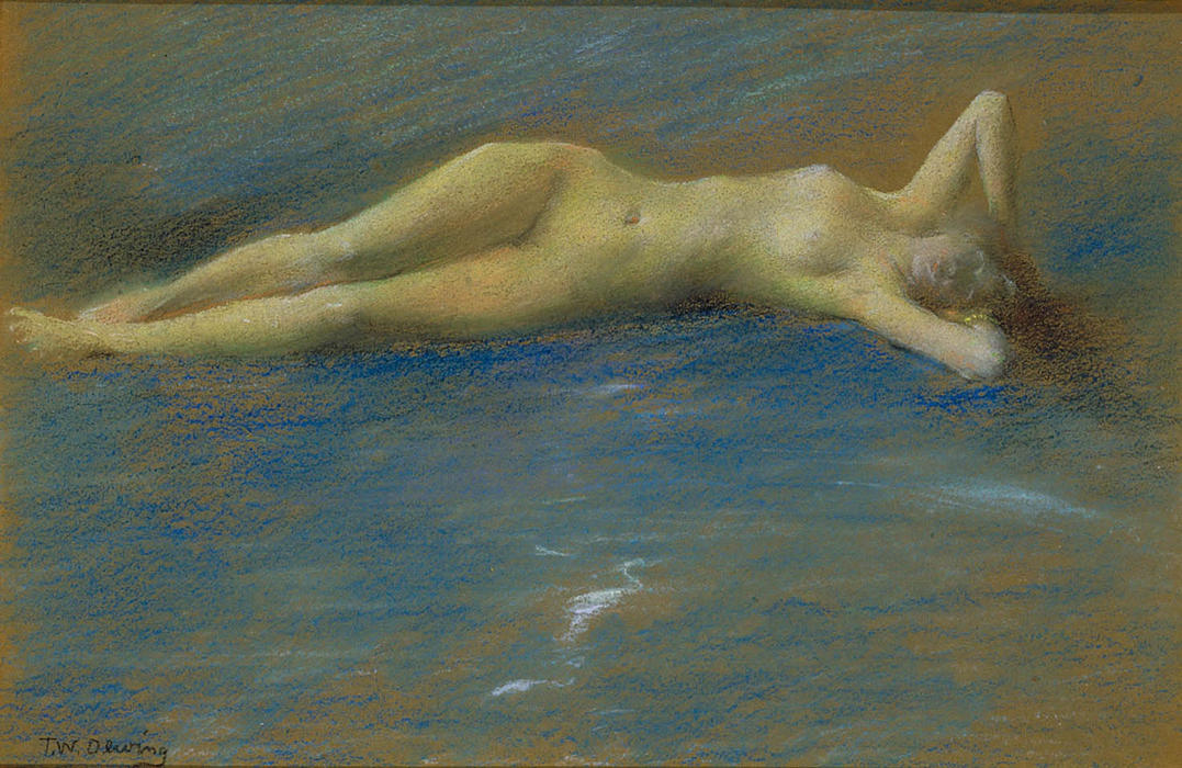 Wikioo.org - The Encyclopedia of Fine Arts - Painting, Artwork by Thomas Wilmer Dewing - Reclining Nude Figure of a Girl