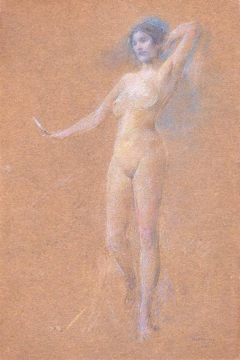 Wikioo.org - The Encyclopedia of Fine Arts - Painting, Artwork by Thomas Wilmer Dewing - Standing Nude Figure of a Girl