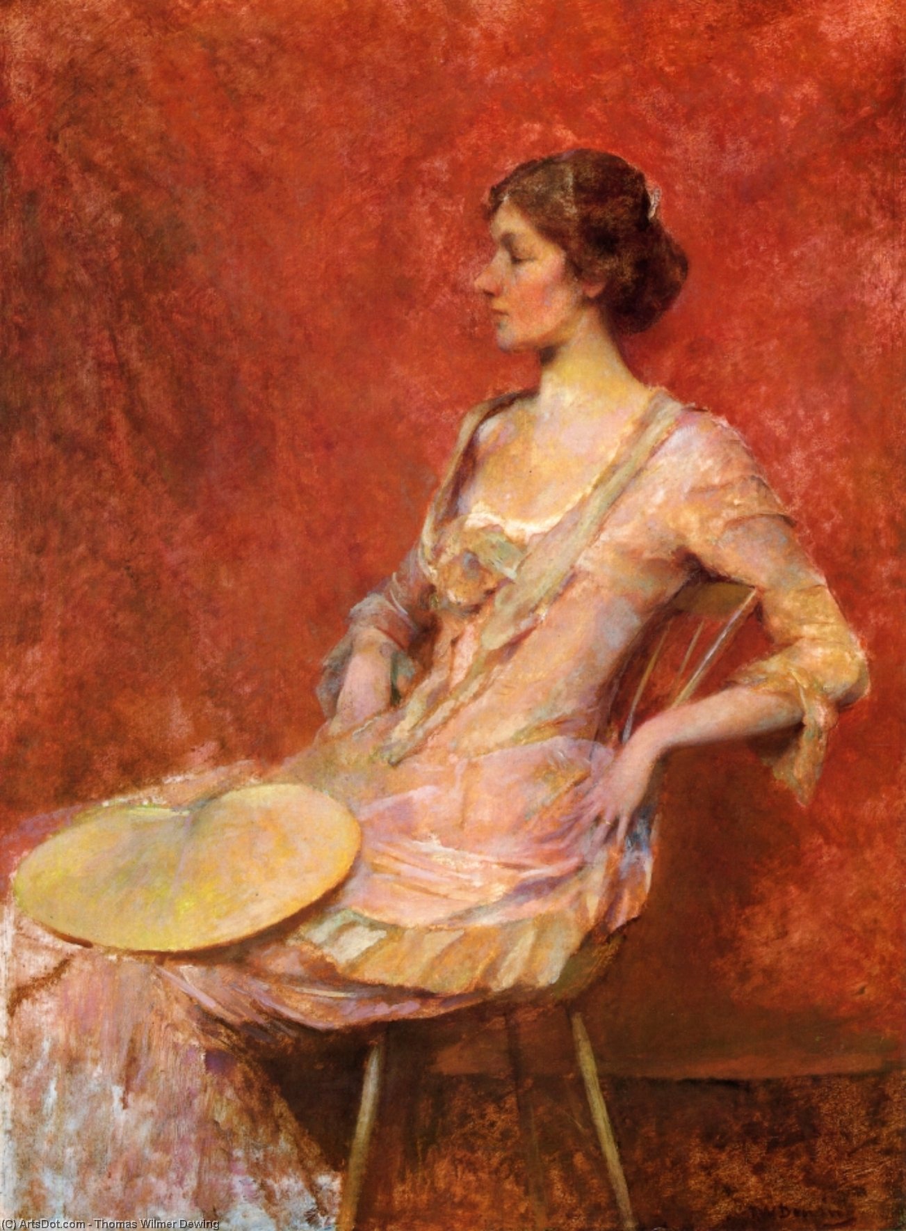 Wikioo.org - The Encyclopedia of Fine Arts - Painting, Artwork by Thomas Wilmer Dewing - The Palm Leaf Fan