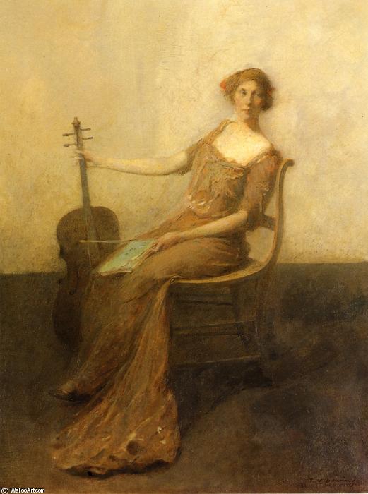 Wikoo.org - موسوعة الفنون الجميلة - اللوحة، العمل الفني Thomas Wilmer Dewing - Young Woman with Violincello