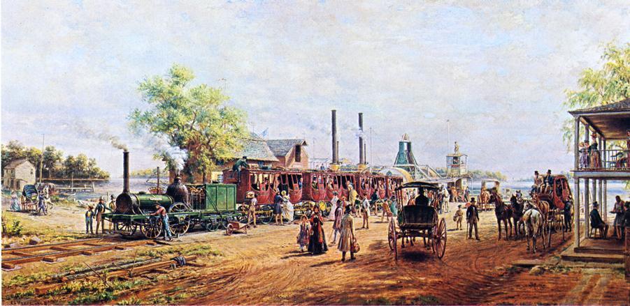 Wikioo.org - The Encyclopedia of Fine Arts - Painting, Artwork by Edward Lamson Henry - The Camden and Amboy Railroad with the Engine Planet'' in 1834''