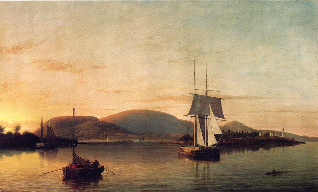 Wikioo.org - The Encyclopedia of Fine Arts - Painting, Artwork by Fitz Hugh Lane - Camden Mountains from the South Entrance to the Harbor