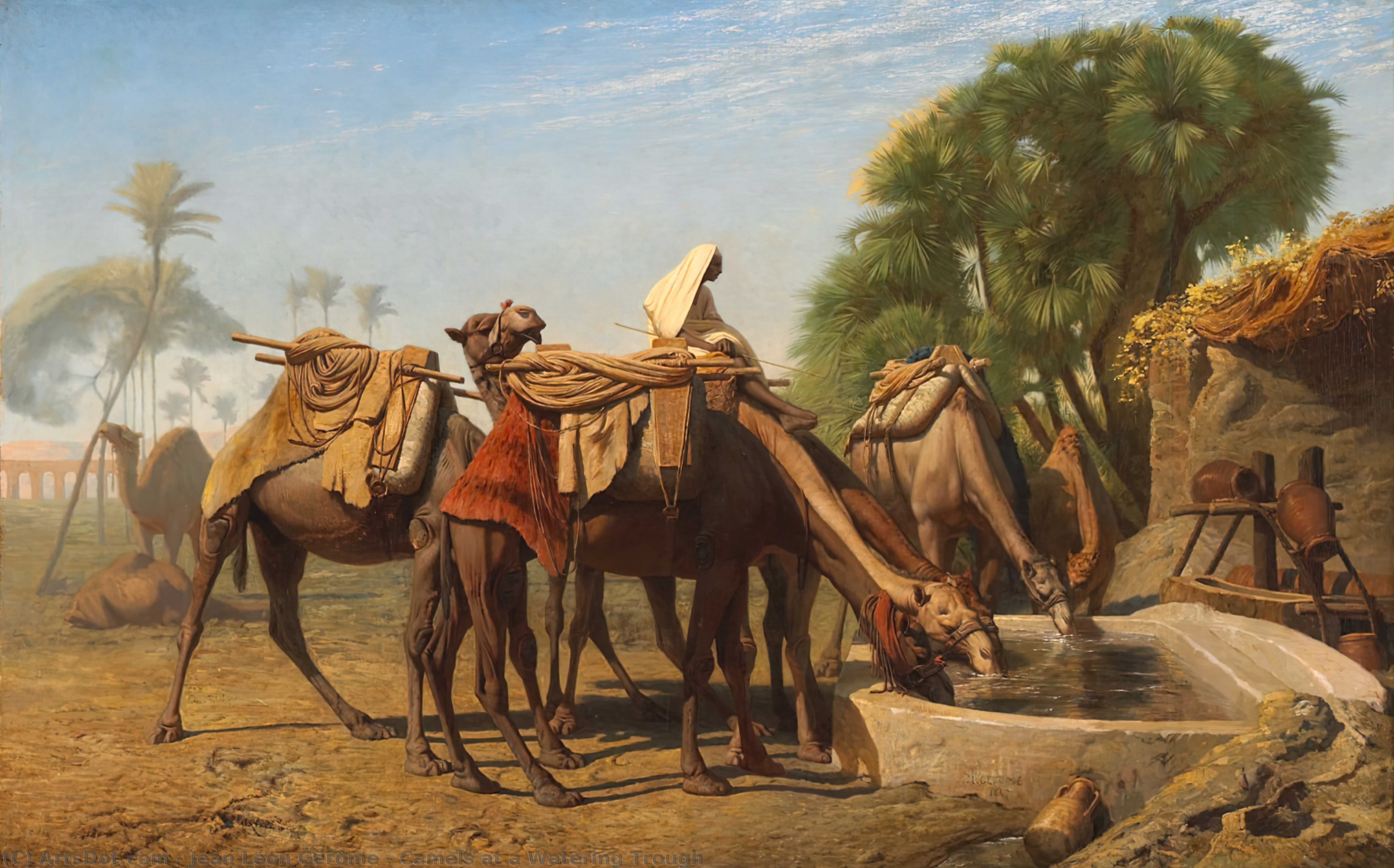 Wikioo.org – La Enciclopedia de las Bellas Artes - Pintura, Obras de arte de Jean Léon Gérôme - Camellos en una regadera Comedero