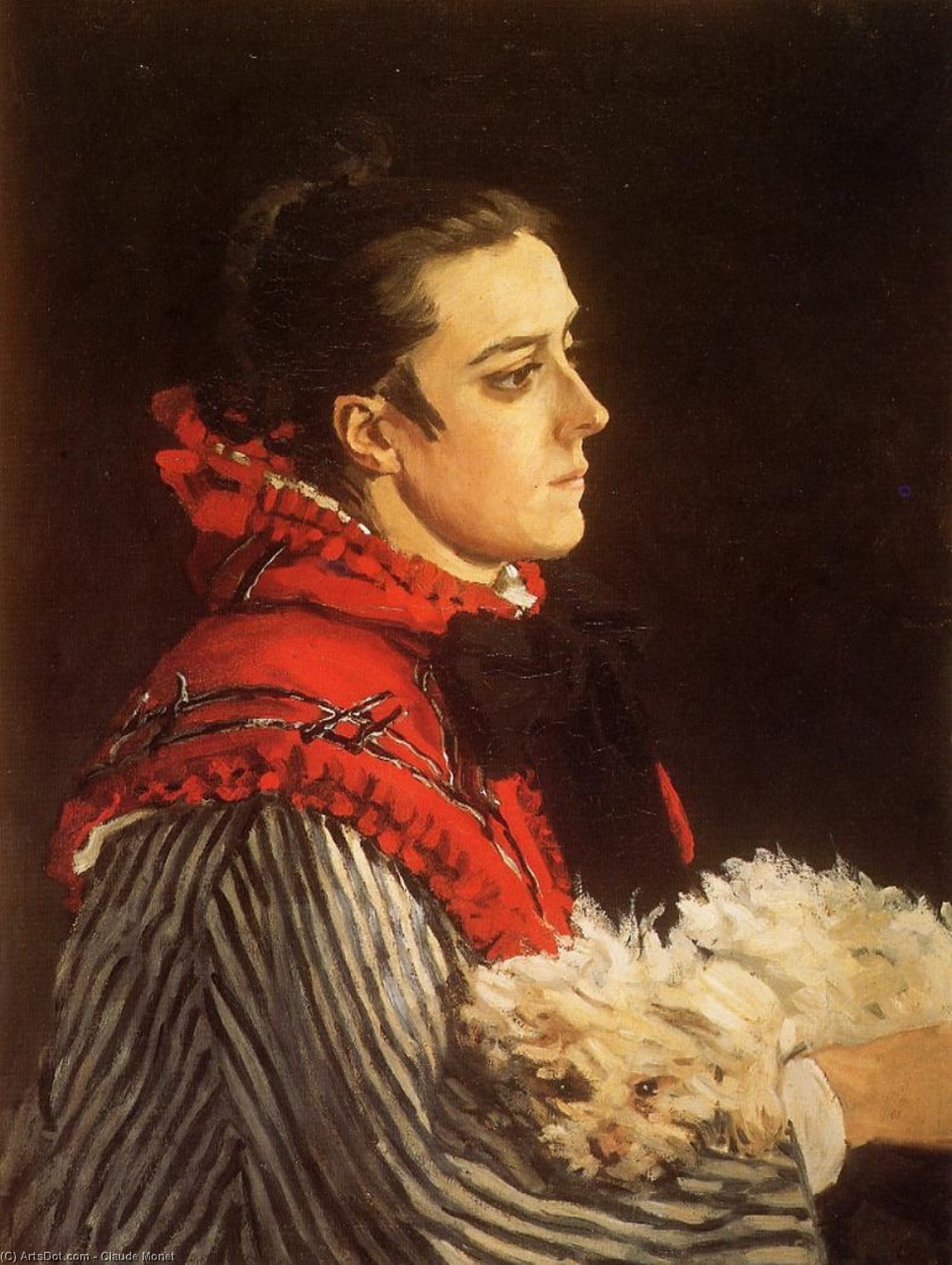 Wikioo.org - The Encyclopedia of Fine Arts - Painting, Artwork by Claude Monet - Camille with a Small Dog