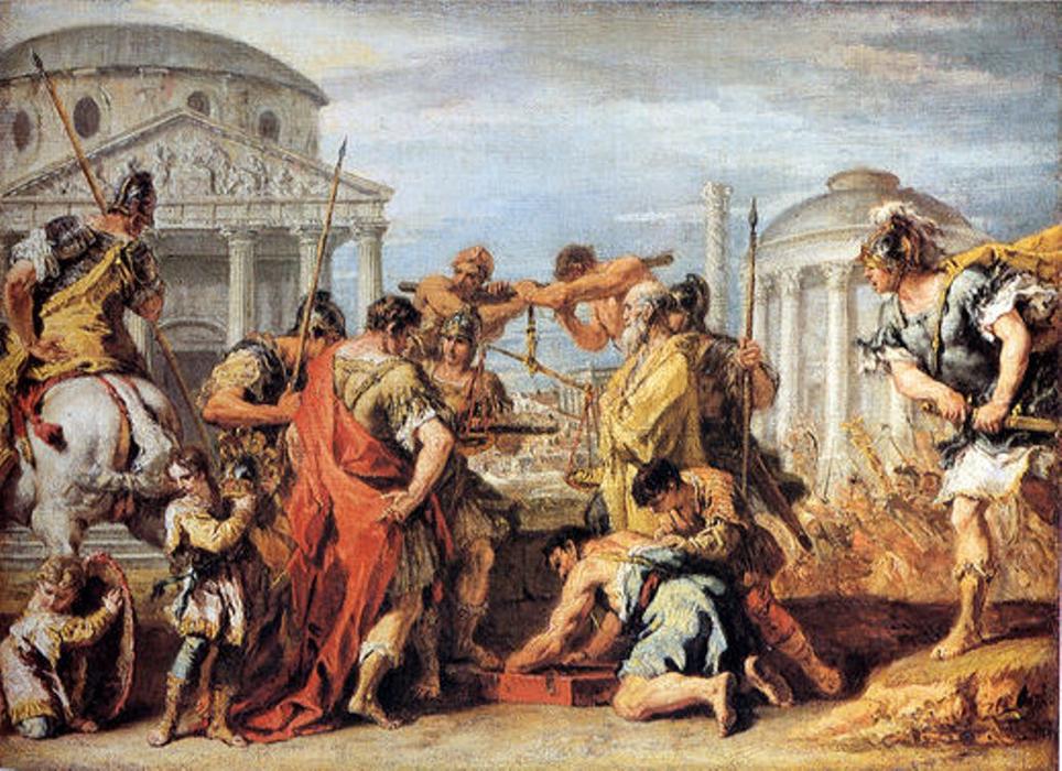 Wikioo.org - The Encyclopedia of Fine Arts - Painting, Artwork by Sebastiano Ricci - Camillus Rescuing Rome from Brennus