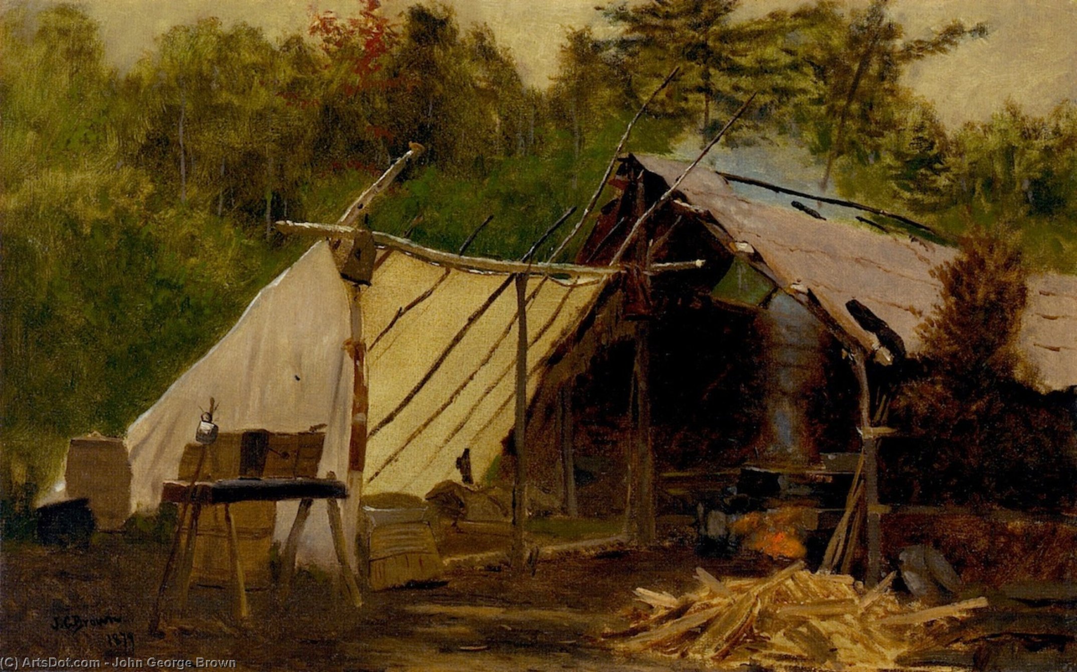 Wikioo.org - The Encyclopedia of Fine Arts - Painting, Artwork by John George Brown - Camp in the Maine Woods, No. 3