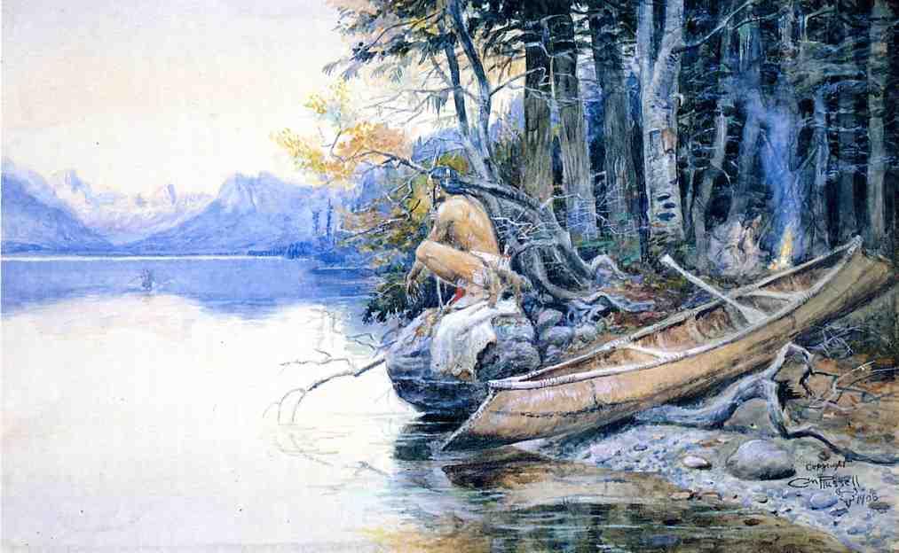 WikiOO.org - Енциклопедія образотворчого мистецтва - Живопис, Картини
 Charles Marion Russell - A Campsite by the Lake