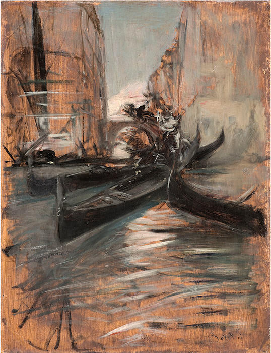 Wikioo.org - The Encyclopedia of Fine Arts - Painting, Artwork by Giovanni Boldini - Canale a Venezia con gondole